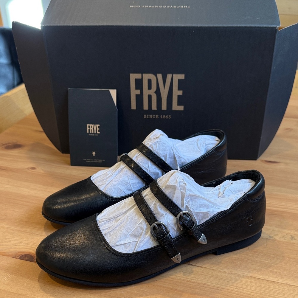 Frye Carson Black Double Strap Mary Jane Shoes